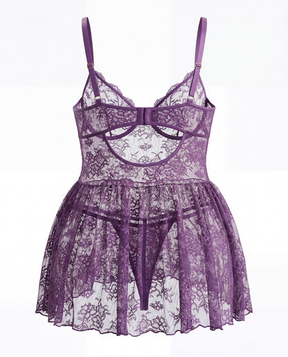 Purple Lace Mesh Plus Size Lingerie - detail view 21