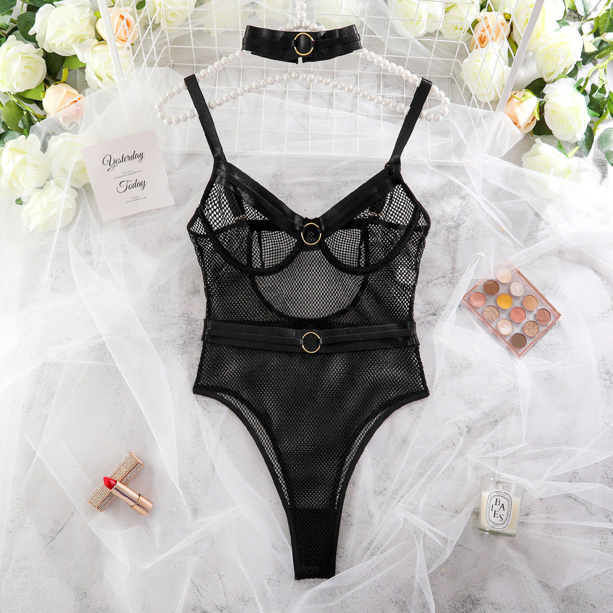SoftRevel Push-Up Halter Bodysuit - flat lay