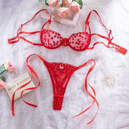 SoftRevel Red Bra Set Cutout Lingerie - flat lay