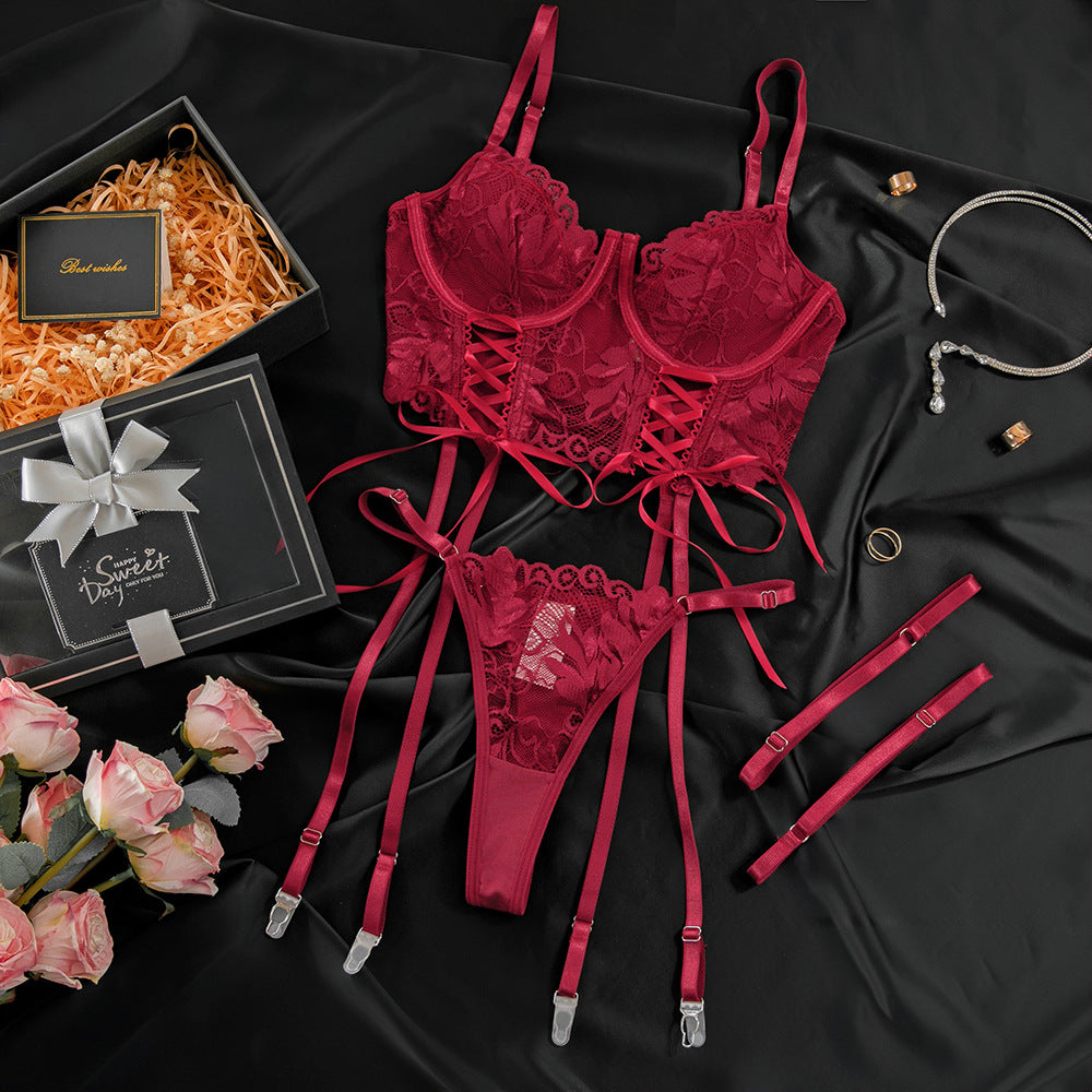 Burgundy - Red Lace Push-Up Lingerie Set