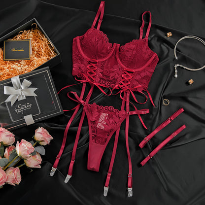 Burgundy - Red Lace Push-Up Lingerie Set