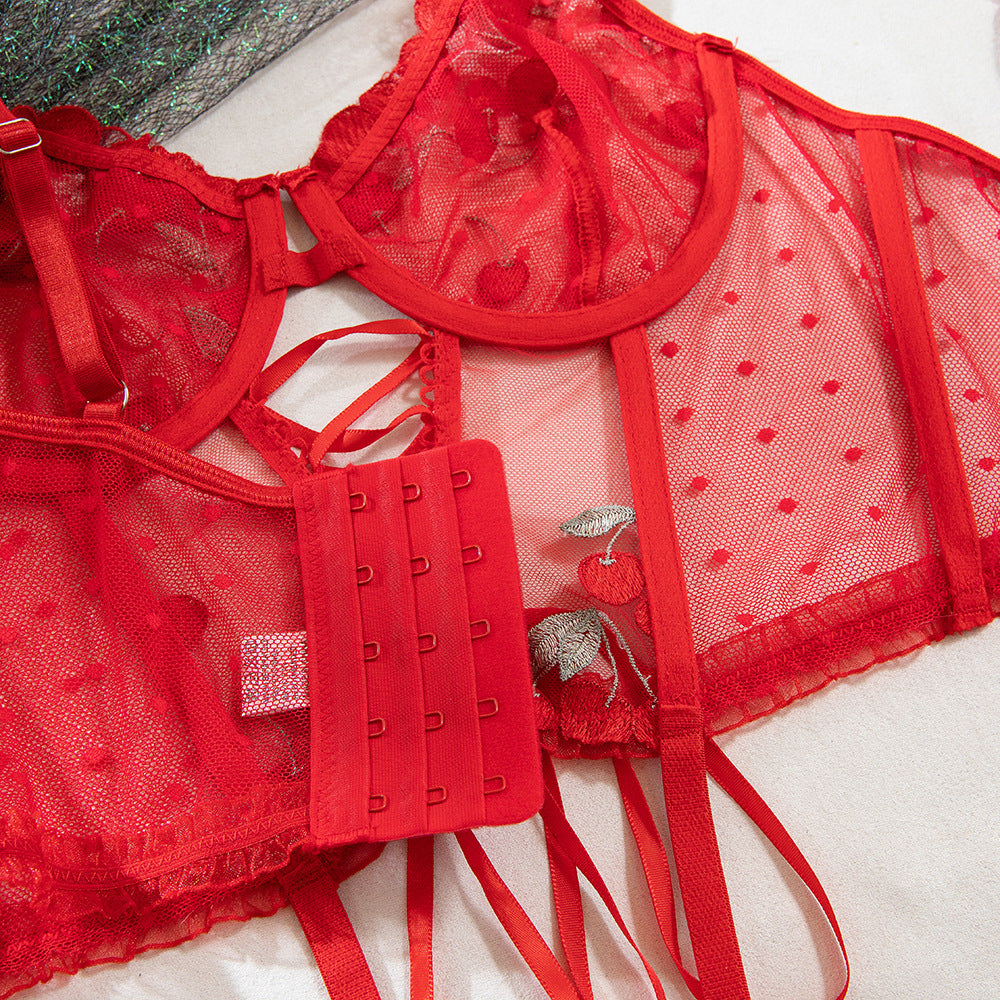 Red Push-Up Embroidered Lingerie Set - detail view 15