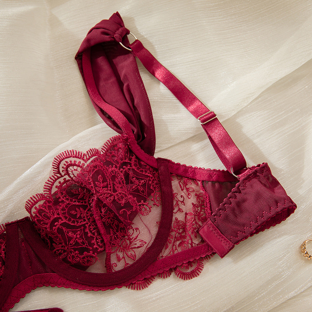 Red Sheer Mesh Bra Set Lingerie - detail view 17