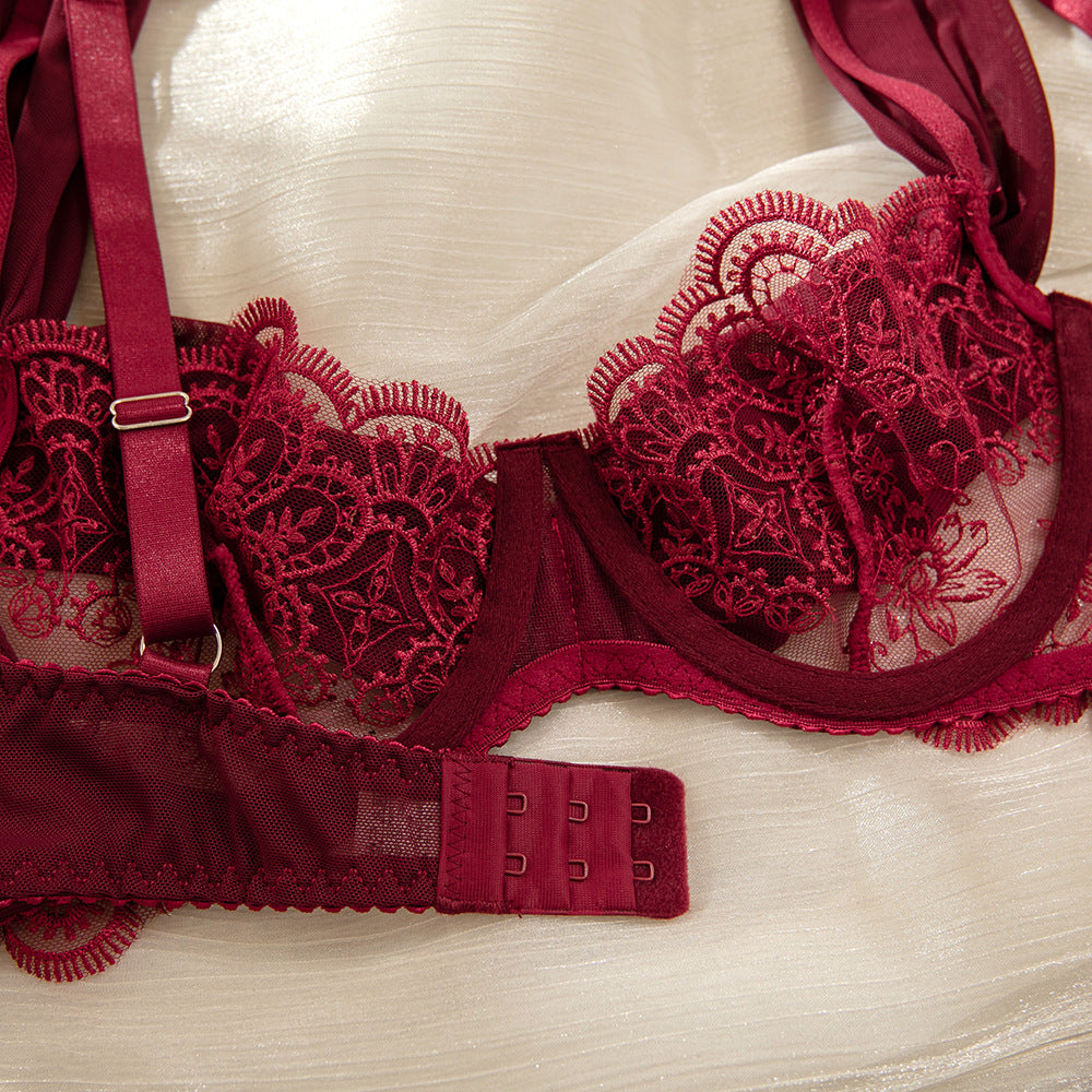 Red Sheer Mesh Bra Set Lingerie - detail view 18