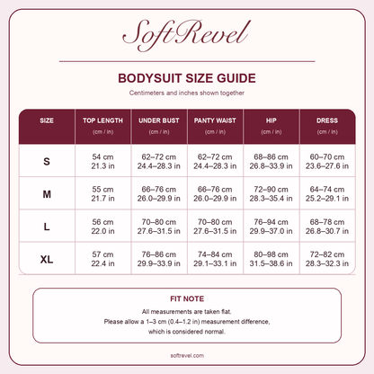 SoftRevel Size Guide — cm and in