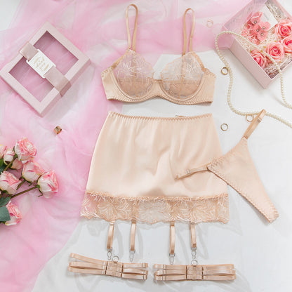 Sheer Mesh 3-Piece Set Garter Belt Lingerie - detail view 11