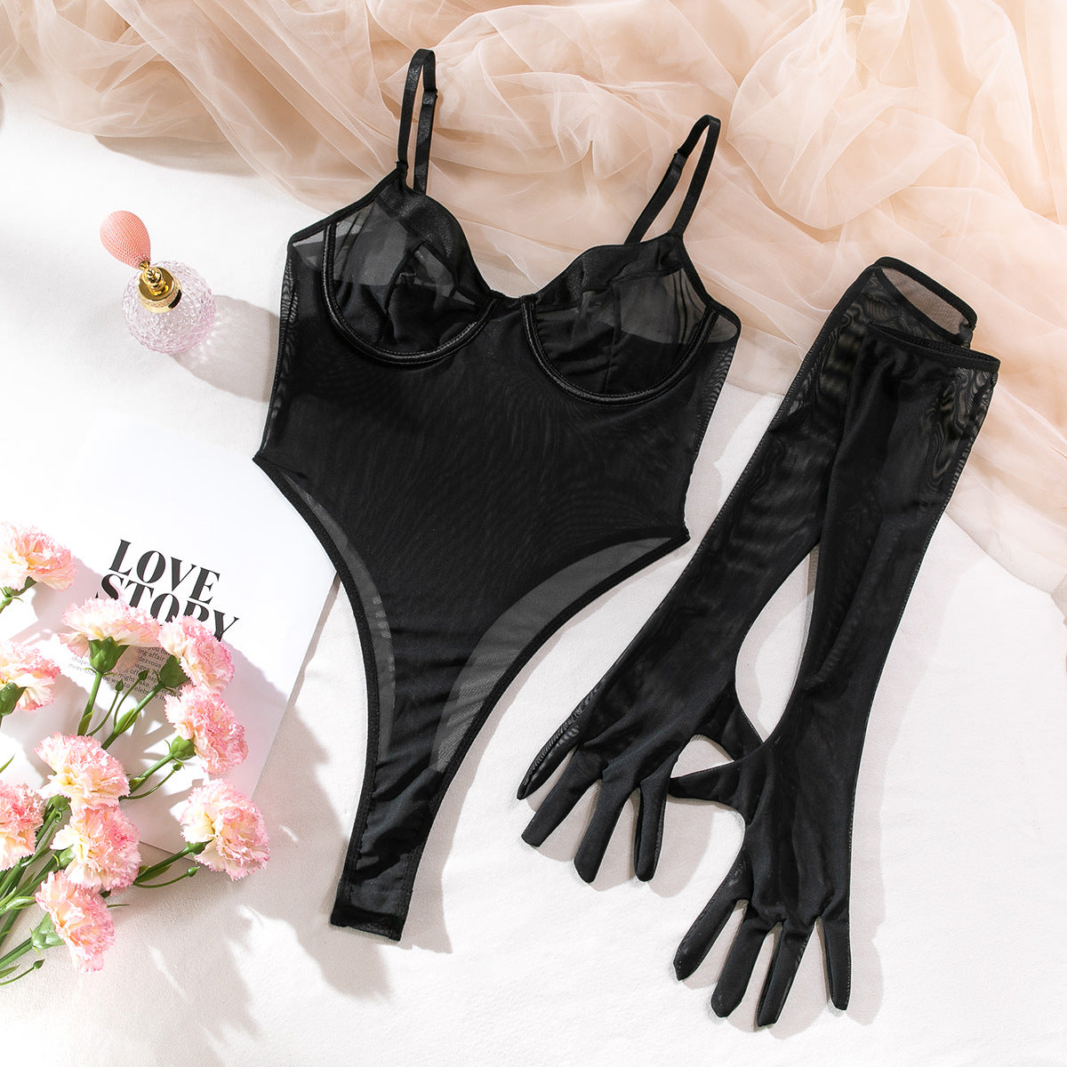 SoftRevel Sheer Mesh Bodysuit - flat lay
