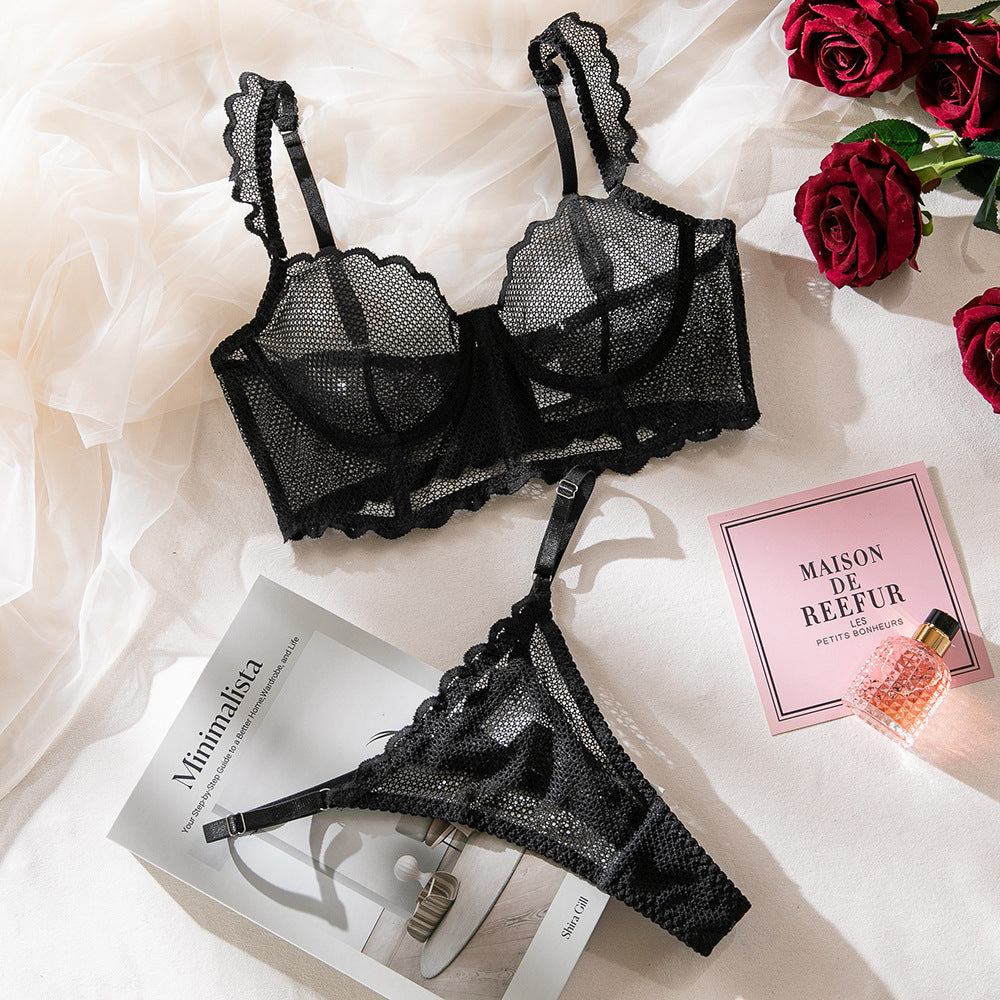 SoftRevel Sheer Mesh Bra Set Push-Up Lingerie - flat lay