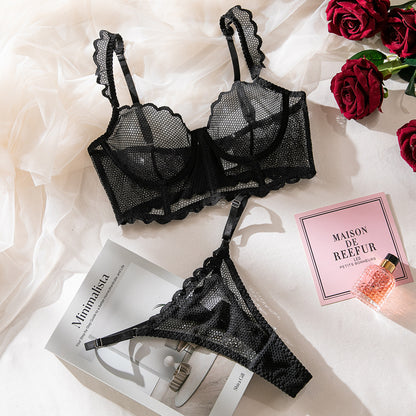 SoftRevel Sheer Mesh Bra Set Push-Up Lingerie - flat lay