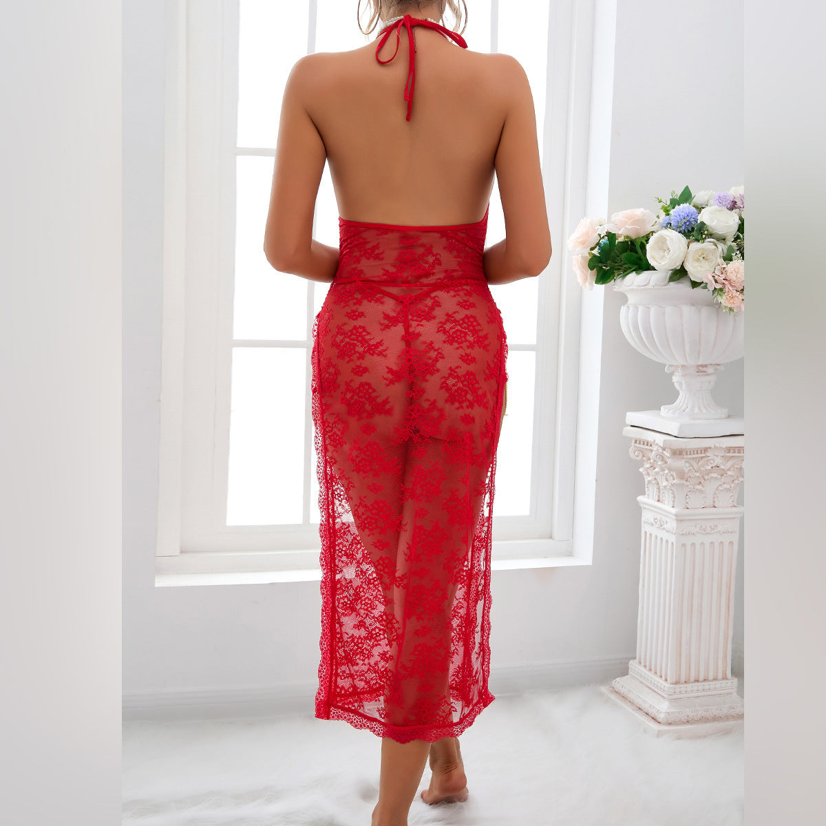 Sheer Mesh Chain High-Waist Babydoll Dress - detail view 26