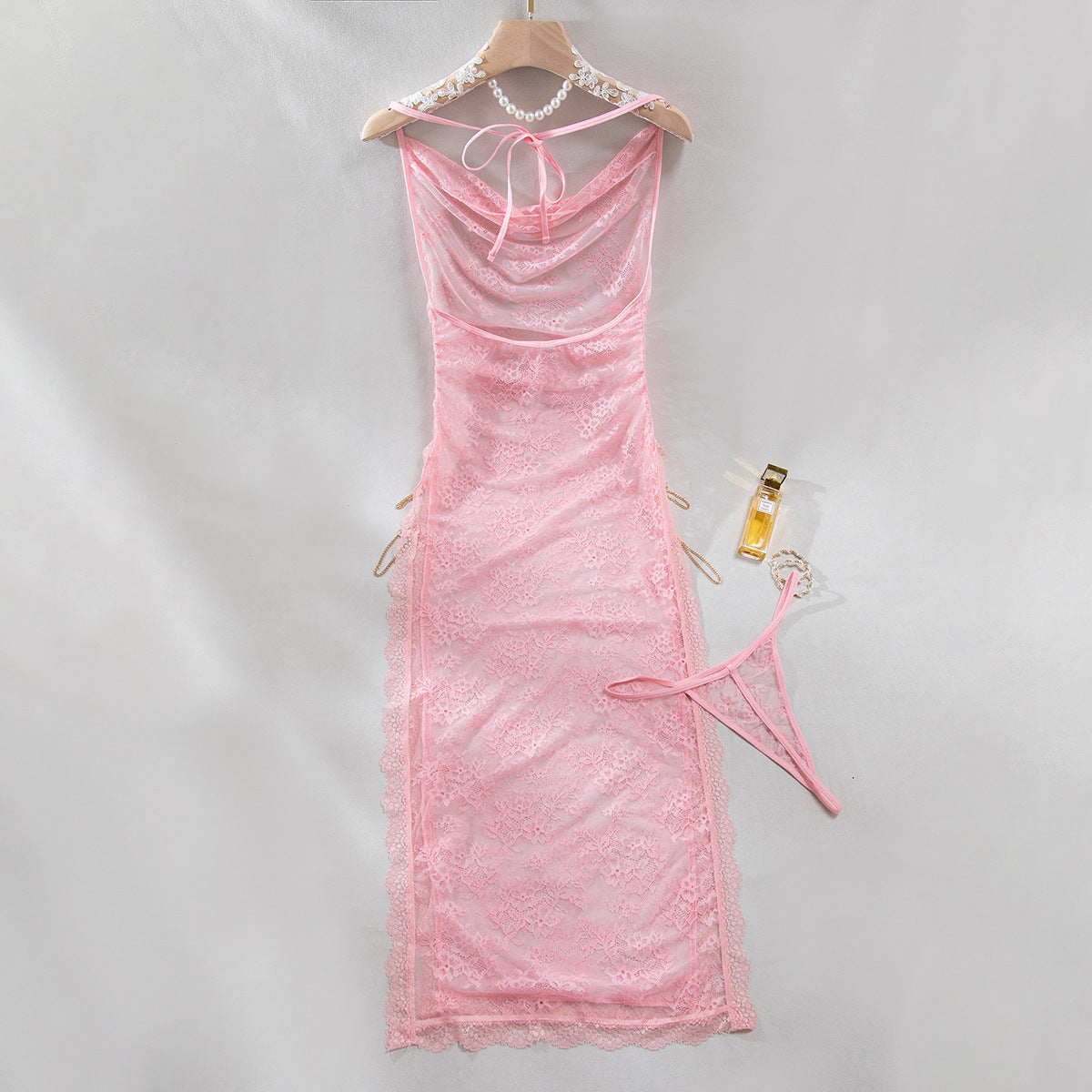 Sheer Mesh Chain High-Waist Babydoll Dress - detail view 31