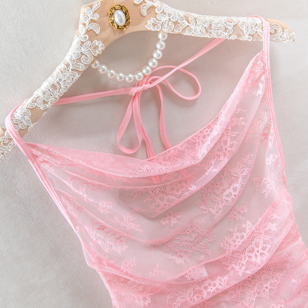 Sheer Mesh Chain High-Waist Babydoll Dress - detail view 32