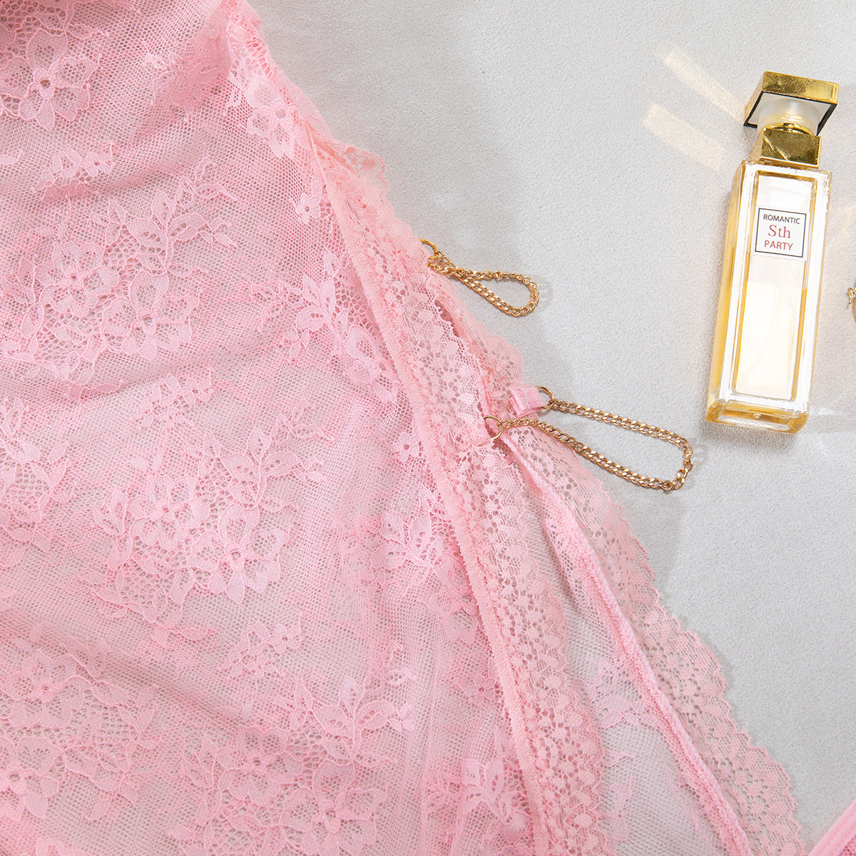 Sheer Mesh Chain High-Waist Babydoll Dress - detail view 34