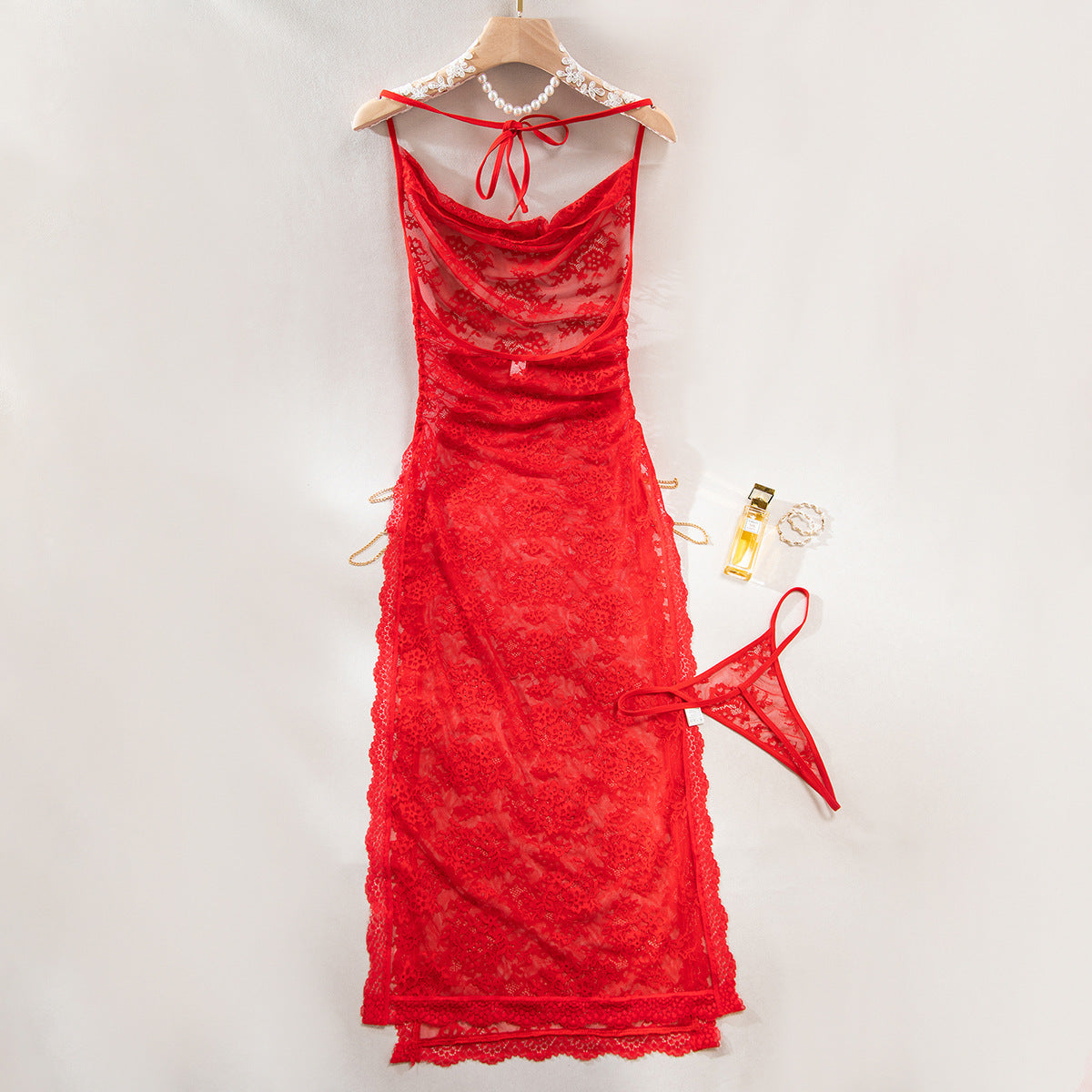 Sheer Mesh Chain High-Waist Babydoll Dress - detail view 41