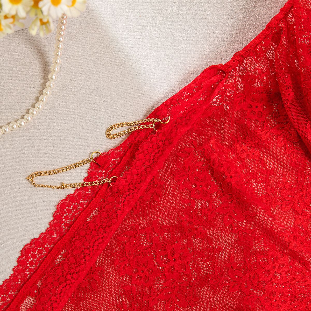 Sheer Mesh Chain High-Waist Babydoll Dress - detail view 44