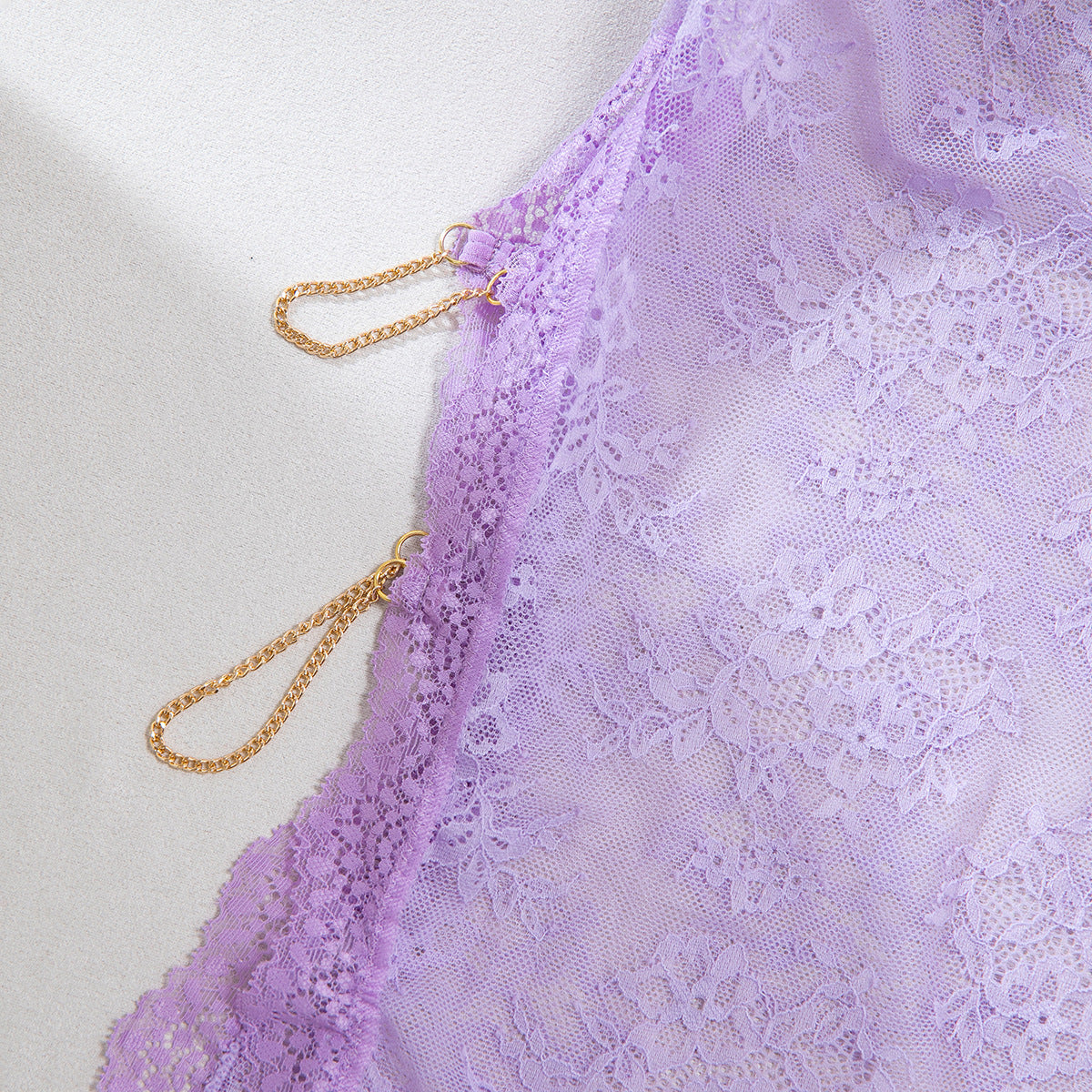 Sheer Mesh Chain High-Waist Babydoll Dress - detail view 54