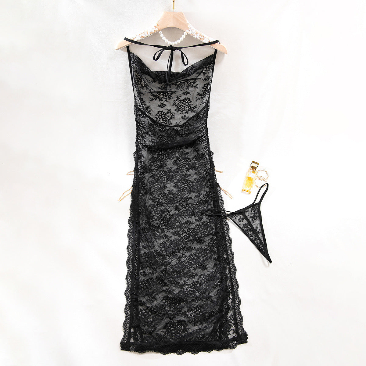 Sheer Mesh Chain High-Waist Babydoll Dress - detail view 61