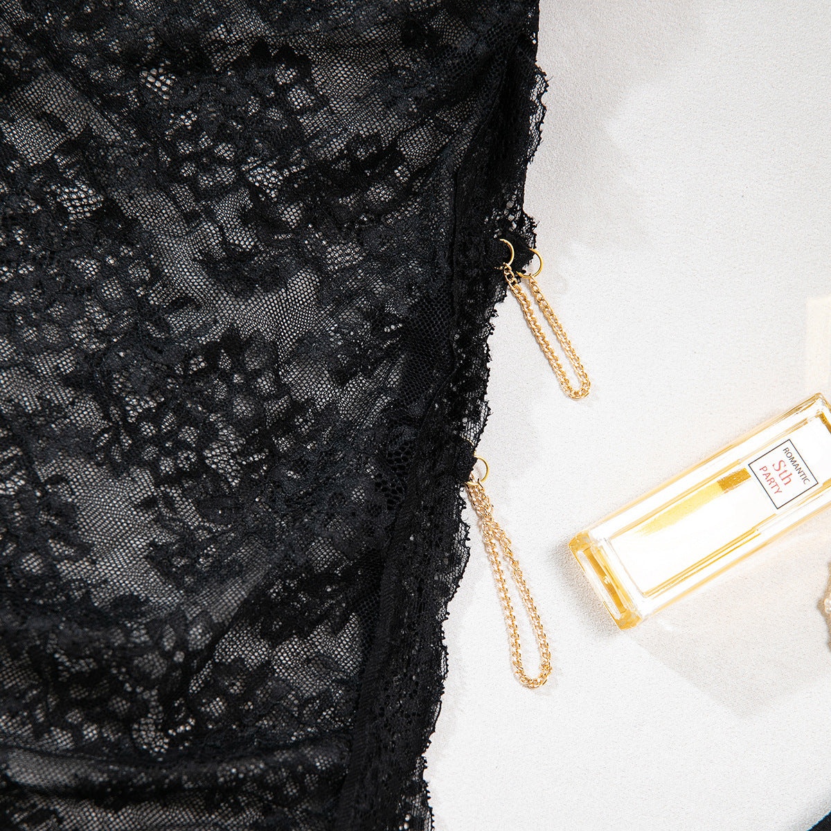 Sheer Mesh Chain High-Waist Babydoll Dress - detail view 64