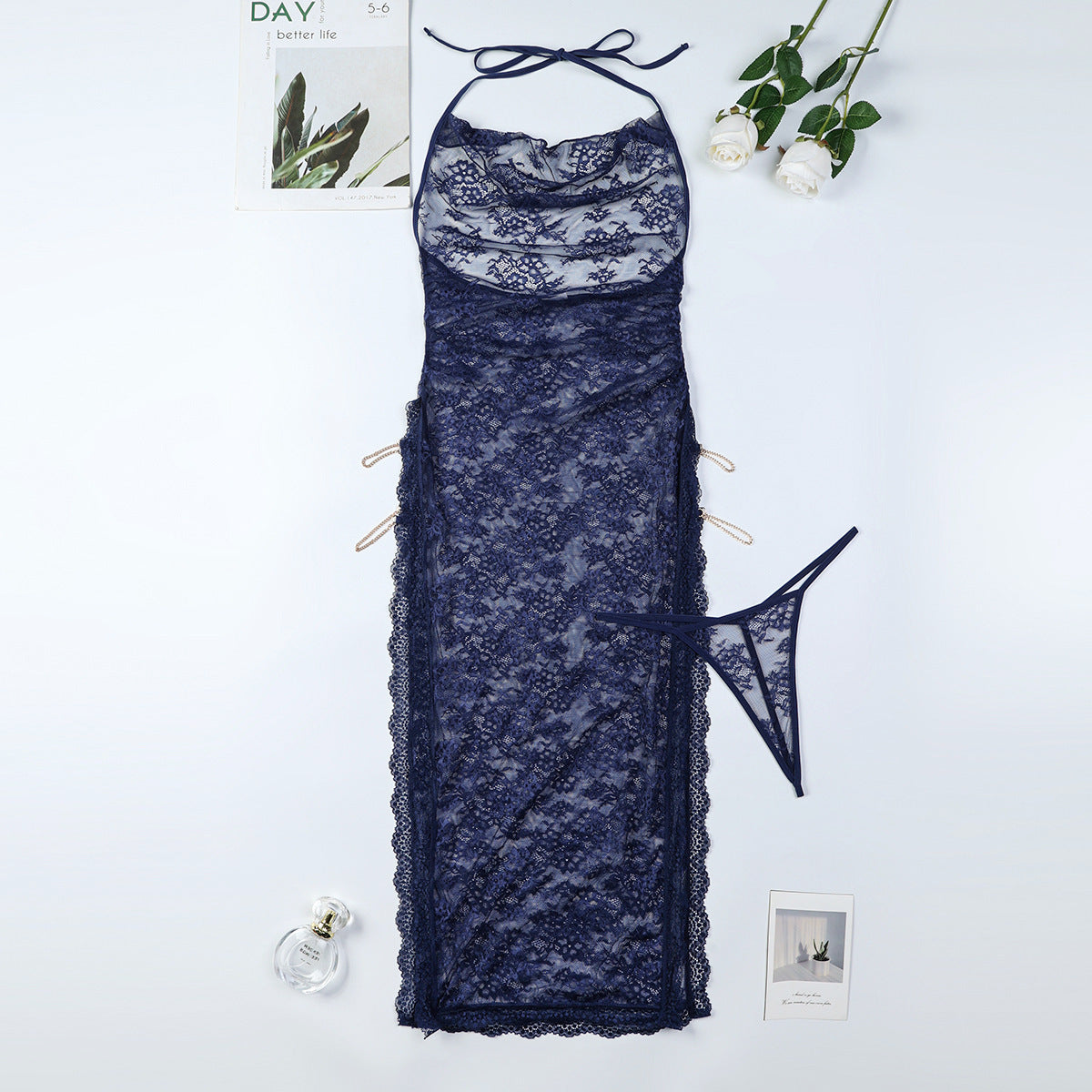 Sheer Mesh Chain High-Waist Babydoll Dress - detail view 69
