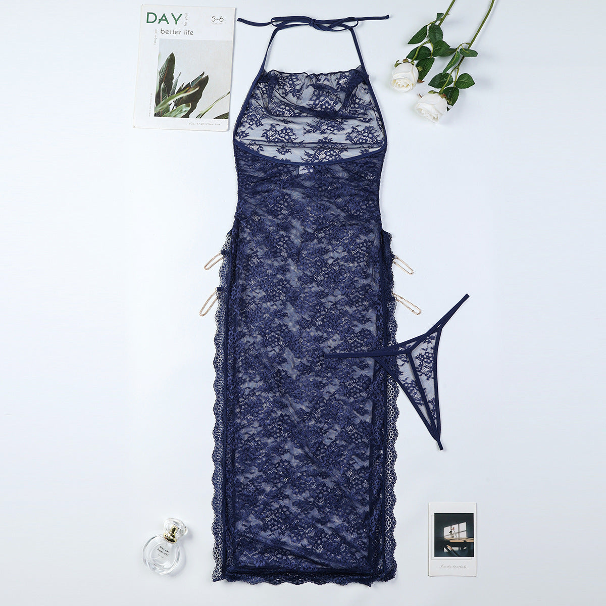 Sheer Mesh Chain High-Waist Babydoll Dress - detail view 70