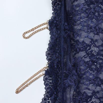 Sheer Mesh Chain High-Waist Babydoll Dress - detail view 73