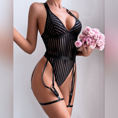SoftRevel Sheer Mesh Push-Up Backless Bodysuit - detail view