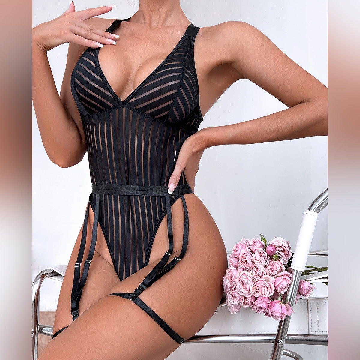 SoftRevel Sheer Mesh Push-Up Backless Bodysuit - back view