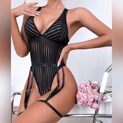SoftRevel Sheer Mesh Push-Up Backless Bodysuit - back view