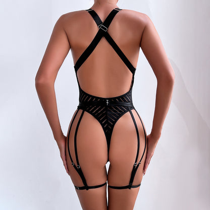 Sheer Mesh Push-Up Backless Bodysuit - detail view 8