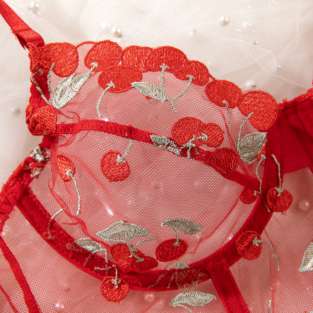 Sheer Mesh Push-Up Embroidered Lingerie Set - detail view 14