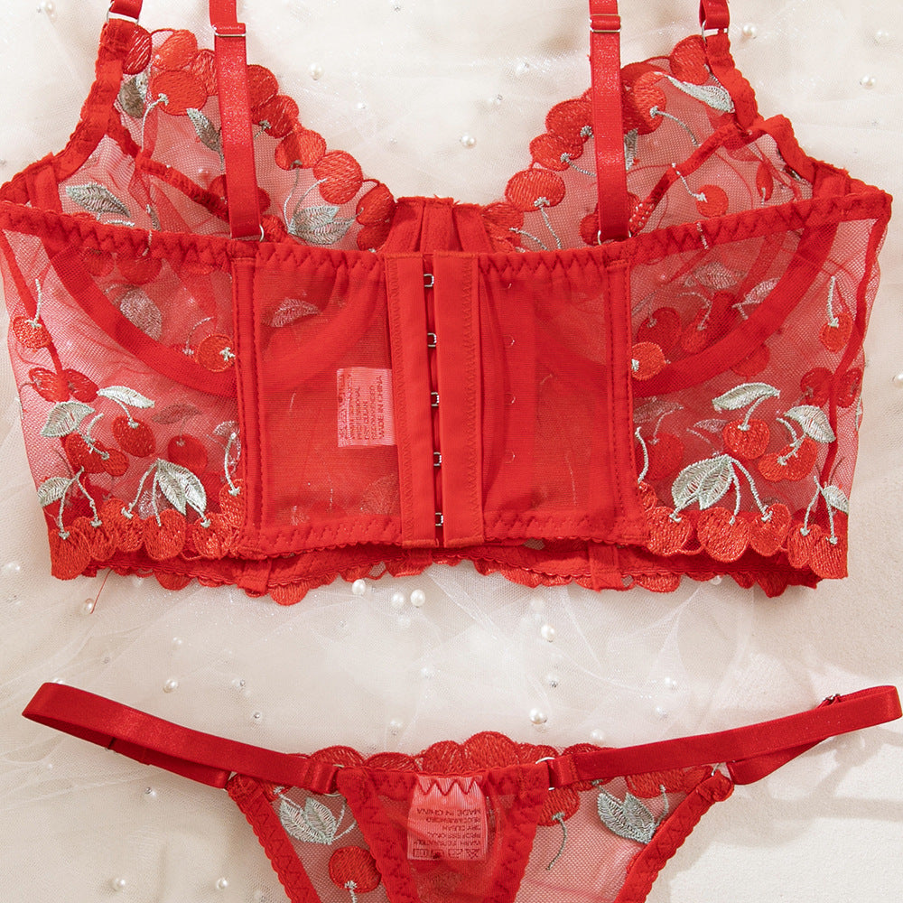 Sheer Mesh Push-Up Embroidered Lingerie Set - detail view 16