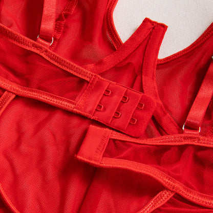 Sheer Mesh Push-Up Halter Bodysuit - detail view 36