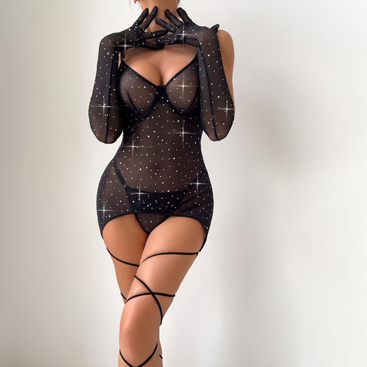 SoftRevel Sheer Mesh Push-Up Underwire Lingerie Set - front view