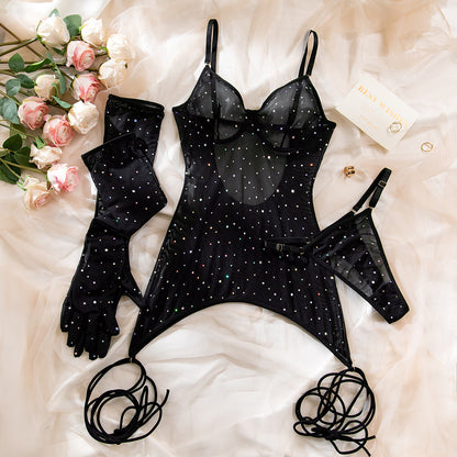 SoftRevel Sheer Mesh Push-Up Underwire Lingerie Set - full view