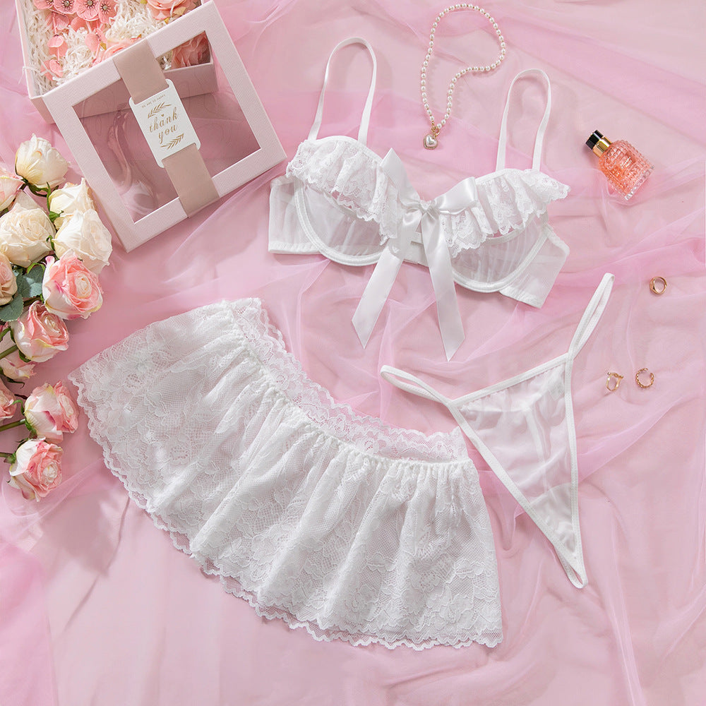 White - White Lace 3-Piece Set Lingerie