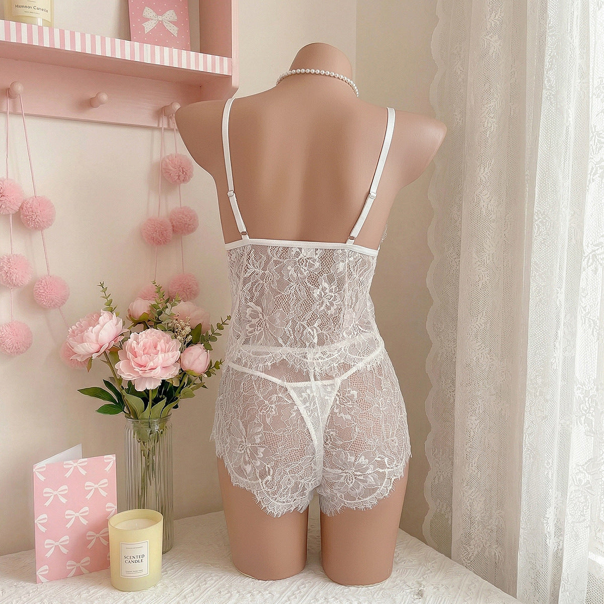 White Lace Sheer Mesh Lingerie Set - detail view 10