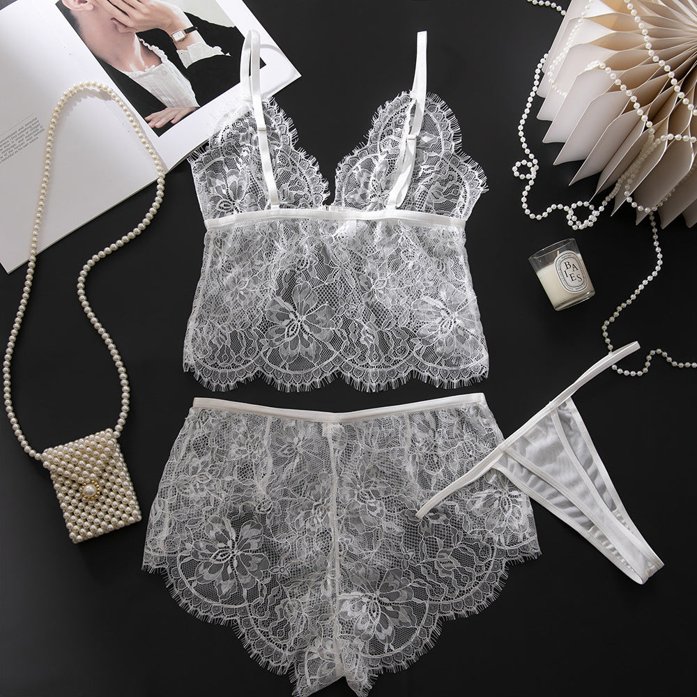 White Lace Sheer Mesh Lingerie Set - detail view 15