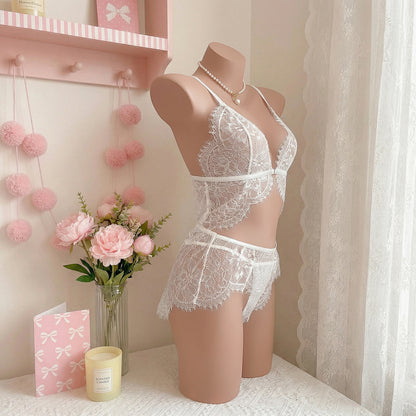 White Lace Sheer Mesh Lingerie Set - detail view 9